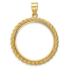 Image of Wideband Distinguished Coin Jewelry 14k Polished and Diamond-cut with Casted Rope 27.0mm Prong Coin Bezel Pendant