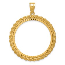 Image of Wideband Distinguished Coin Jewelry 14k Polished and Diamond-cut with Casted Rope 32.7mm Prong Coin Bezel Pendant