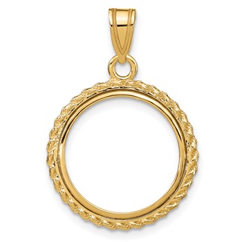 Wideband Distinguished Coin Jewelry 10k Polished with Casted Rope 16.5mm Prong Coin Bezel Pendant