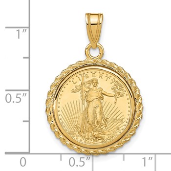 Wideband Distinguished Coin Jewelry 10k Polished with Casted Rope Mounted 1/10oz American Eagle Prong Coin Bezel Pendant — alternate view
