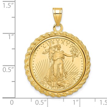 Wideband Distinguished Coin Jewelry 10k Polished with Casted Rope Mounted 1/4oz American Eagle Prong Coin Bezel Pendant — alternate view