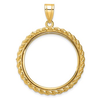 Wideband Distinguished Coin Jewelry 10k Polished with Casted Rope 27.0mm Prong Coin Bezel Pendant