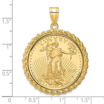 Wideband Distinguished Coin Jewelry 10k Polished with Casted Rope Mounted 1/2oz American Eagle Prong Coin Bezel Pendant — alternate view