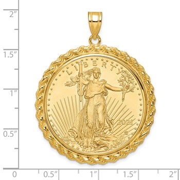 Wideband Distinguished Coin Jewelry 10k Polished with Casted Rope Mounted 1oz American Eagle Prong Coin Bezel Pendant — alternate view