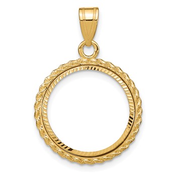 Wideband Distinguished Coin Jewelry 10k Polished and Diamond-cut with Casted Rope 16.5mm Prong Coin Bezel Pendant