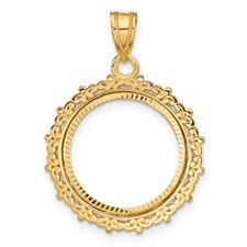 Image of Wideband Distinguished Coin Jewelry 14k Polished and Diamond-cut Fancy 16.5mm Prong Coin Bezel Pendant