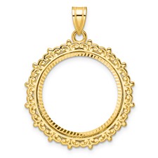 Image of Wideband Distinguished Coin Jewelry 14k Polished and Diamond-cut Fancy 22.0mm Prong Coin Bezel Pendant