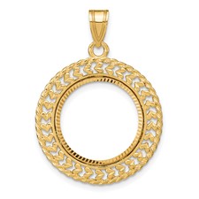 Image of Wideband Distinguished Coin Jewelry 14k Polished and Diamond-cut Heart and Rope 16.5mm Prong Coin Bezel Pendant