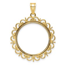 Image of Wideband Distinguished Coin Jewelry 14k Polished and Diamond-cut Fancy 22.0mm Prong Coin Bezel Pendant