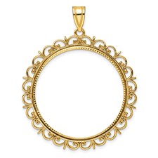Image of Wideband Distinguished Coin Jewelry 14k Polished and Diamond-cut Fancy 32.7mm Prong Coin Bezel Pendant