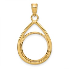 Image of Wideband Distinguished Coin Jewelry 14k Polished and Diamond-cut Lightweight Teardrop 16.5mm Prong Coin Bezel Pendant