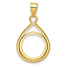 Image of Wideband Distinguished Coin Jewelry 14k Polished Lightweight Teardrop 14.0mm Prong Coin Bezel Pendant