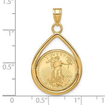 Wideband Distinguished Coin Jewelry 10k Polished Lightweight Teardrop Mounted 1/10oz American Eagle Prong Coin Bezel Pendant — alternate view
