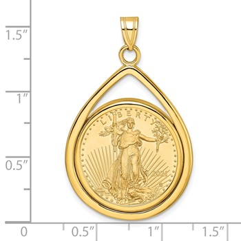 Wideband Distinguished Coin Jewelry 10k Polished Lightweight Teardrop Mounted 1/4oz American Eagle Prong Coin Bezel Pendant — alternate view