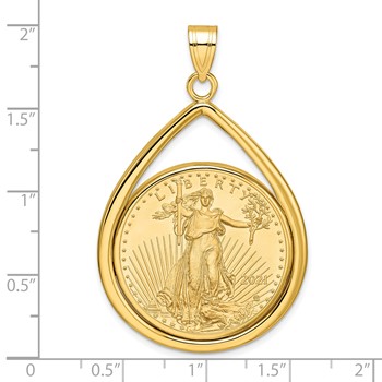 Wideband Distinguished Coin Jewelry 10k Polished Lightweight Teardrop Mounted 1/2oz American Eagle Prong Coin Bezel Pendant — alternate view