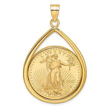 Wideband Distinguished Coin Jewelry 10k Polished Lightweight Teardrop Mounted 1/2oz American Eagle Prong Coin Bezel Pendant