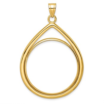 Wideband Distinguished Coin Jewelry 10k Polished Lightweight Teardrop 32.7mm Prong Coin Bezel Pendant