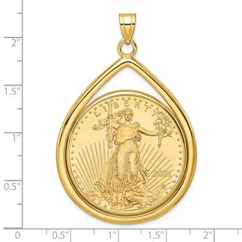 Wideband Distinguished Coin Jewelry 10k Polished Lightweight Teardrop Mounted 1oz American Eagle Prong Coin Bezel Pendant — alternate view