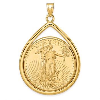 Wideband Distinguished Coin Jewelry 10k Polished Lightweight Teardrop Mounted 1oz American Eagle Prong Coin Bezel Pendant