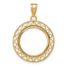 Image of Wideband Distinguished Coin Jewelry 14k Polished and Diamond-cut Fancy Wire 16.5mm Prong Coin Bezel Pendant