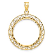 Image of Wideband Distinguished Coin Jewelry 14k Polished and Diamond-cut Fancy Wire 22.0mm Prong Coin Bezel Pendant
