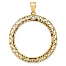 Image of Wideband Distinguished Coin Jewelry 14k Polished and Diamond-cut Fancy Wire 32.7mm Prong Coin Bezel Pendant