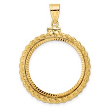 Image of Wideband Distinguished Coin Jewelry 14k Polished and Diamond-cut Casted Rope 27mm x 2.35mm Screw Top Coin Bezel Pendant