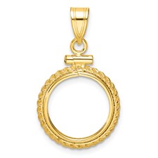Image of Wideband Distinguished Coin Jewelry 14k Polished Casted Rope 14.0mm x 1.1mm Screw Top Coin Bezel Pendant