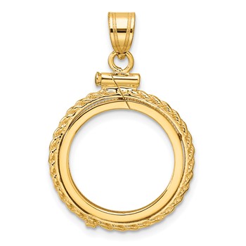 Wideband Distinguished Coin Jewelry 10k Polished Casted Rope 16.5mm x 1.35mm Screw Top Coin Bezel Pendant