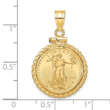 Wideband Distinguished Coin Jewelry 10k Polished Casted Rope Mounted 1/10oz American Eagle Screw Top Coin Bezel Pendant — alternate view