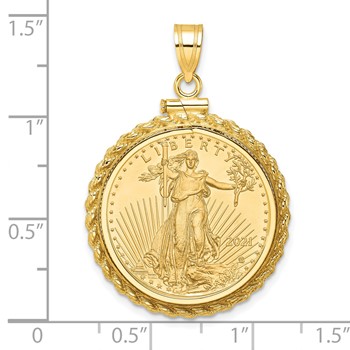 Wideband Distinguished Coin Jewelry 10k Polished Casted Rope Mounted 1/4oz American Eagle Screw Top Coin Bezel Pendant — alternate view