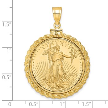 Wideband Distinguished Coin Jewelry 10k Polished Casted Rope Mounted 1/2oz American Eagle Screw Top Coin Bezel Pendant — alternate view