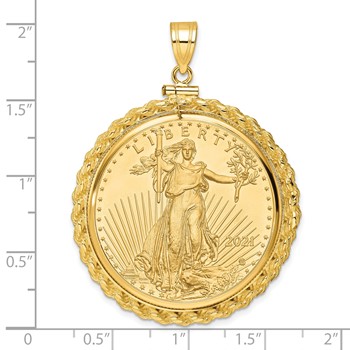 Wideband Distinguished Coin Jewelry 10k Polished Casted Rope Mounted 1oz American Eagle Screw Top Coin Bezel Pendant — alternate view