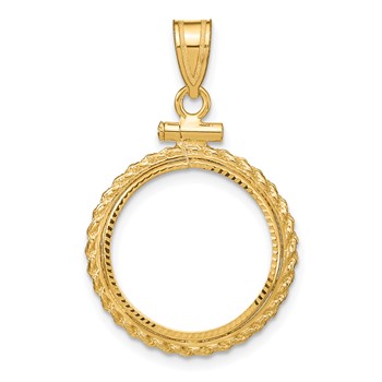 Wideband Distinguished Coin Jewelry 10k Polished and Diamond-cut Casted Rope 16.5mm x 1.35mm Screw Top Coin Bezel Pendant