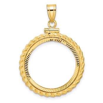 Wideband Distinguished Coin Jewelry 10k Polished and Diamond-cut Casted Rope 22.0mm x 1.9mm Screw Top Coin Bezel Pendant