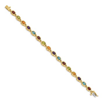 14k Complete Oval Garnet/Peridot/Citrine/Amethyst/Sky Blue Topaz Bezel-set 7 inch Rainbow Bracelet — alternate view