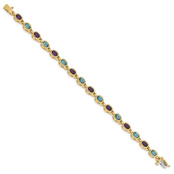 14k Complete Oval Amethyst and Sky Blue Topaz Bezel-set 7 inch Bracelet — alternate view