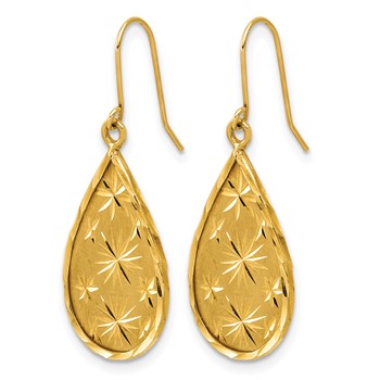 14k Yellow Gold & Diamond Cut Teardrop Dangle Earrings — alternate view
