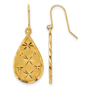 14k Yellow Gold & Diamond Cut Teardrop Dangle Earrings