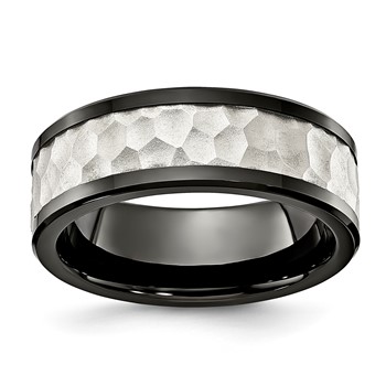 Ceramic And Steel 8MM Hammer Finish Band