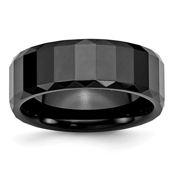 Chisel Ceramic Black Faceted 8mm Polished Beveled Edge Band