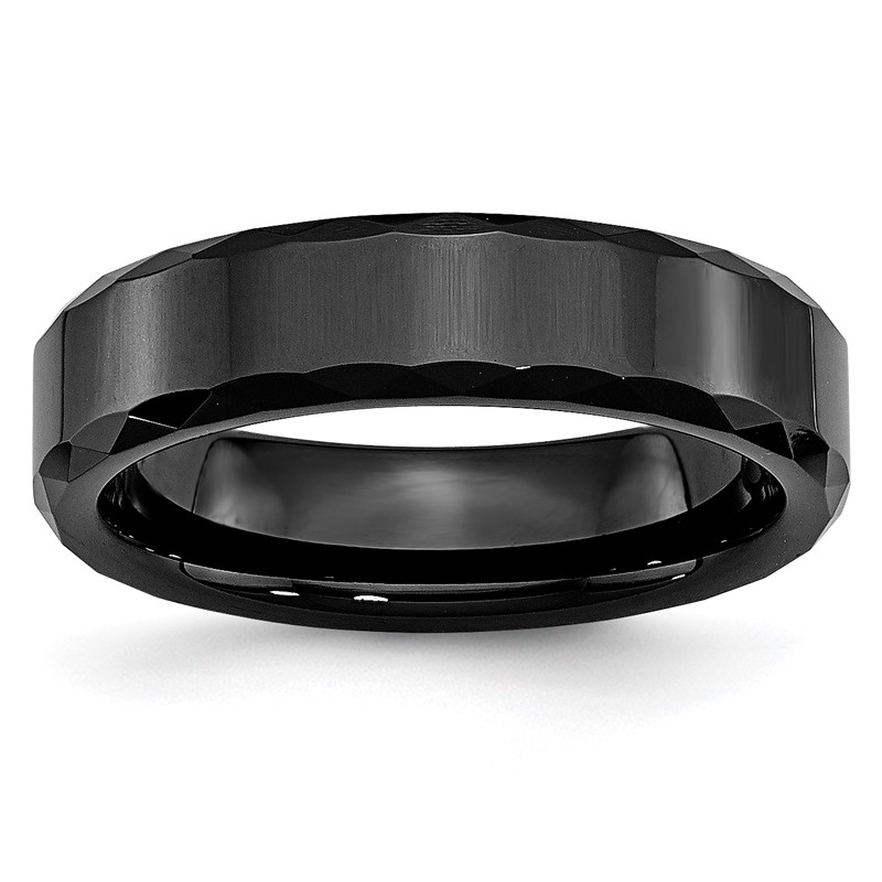 6.0mm Engravable Faceted Edge Brushed Band in Black Ceramic (1 Line)