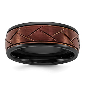 Ceramic Black Polished with Red IP-plated Scratch Finish Grooved Center 8mm