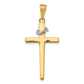 14K Two-Tone Cross with Crown of Thorns Pendant