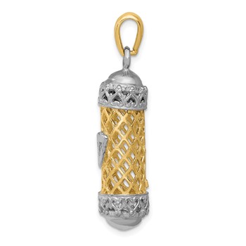 14K Two-Tone 3-D Mezuzah with Shin Charm — alternate view