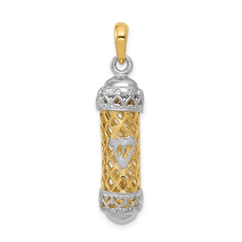 14K Two-Tone 3-D Mezuzah with Shin Charm