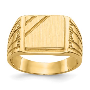 14k 11.5x11.0mm Rectangle Open Back Mens Signet Ring