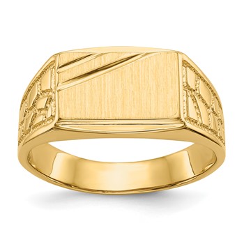 14k 13.0x8.5mm Rectangle Open Back Mens Nugget Signet Ring