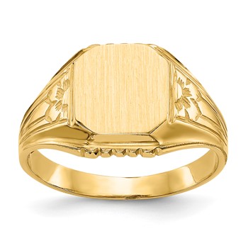 14k 9.0x9.0mm Octagon Open Back Floral Signet Ring