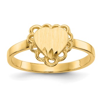 14k 7.0x6.5mm Open Back Scalloped Edge Heart Signet Ring